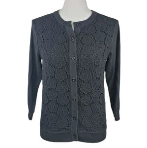 Kate Spade Eyelet Floral Black Cardigan S